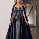 Rhinestone Embellished Cape Evening Gown Sweetheart Formal Dress