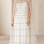 High Neck Beaded Cape Evening Gown Elegant Embellished Maxi Dress