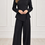 Women's Asymmetric High-Neck Blazer and Wide-Leg Trouser Two-Piece Suit Set