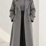 Women's Textured Longline Trench Coat with Waist Tie Belt