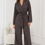 Women's Geometric Print Belted Blazer and Wide-Leg Pants Set
