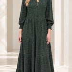 Embroidered Tiered Long Sleeve Maxi Dress with Smocked Cuffs