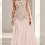 Beaded Corset Asymmetric One-Shoulder Evening Gown with Flowing Chiffon Skirt