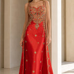 Embellished Strapless Evening Gown with Cascading Fringe Detail