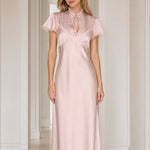 Elegance Satin Lace-Trim Maxi Dress