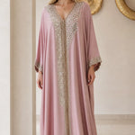 Elegant Embellished V-Neck Kaftan Maxi Dress with Beaded Trim