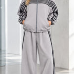 Women's Striped Zip-Up Track Jacket and Wide-Leg Sweatpants Set