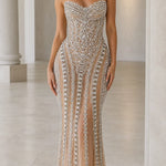 Stunning Sequin and Crystal Embellished Strapless Evening Gown