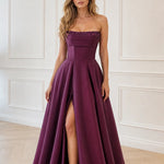 Satin Strapless Sequin Accented Evening Gown