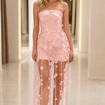 Strapless Sequin Fringe Maxi Dress with Disc Embellishments