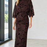 Elegant Mock Neck Sequin Floral Maxi Dress