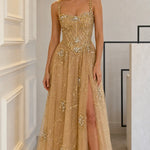 Embellished Corset Sweetheart Evening Gown with Thigh-High Slit