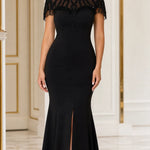 Beaded Illusion High-Neck Mermaid Evening Gown with Front Slit