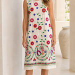 Women's Sleeveless Floral Embroidered Shift Midi Dress