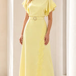 Elegant Lace-Trimmed Midi Dress with Belt