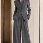 Women's Elegant Tailored 2-Piece Pant Suit Set | Slim Blazer & Wide-Leg Trousers