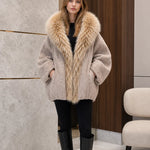 Women's Oversized Plush Faux Fur Trim Cocoon Coat