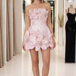 Strapless 3D Floral Applique Corset Mini Dress