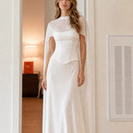 Elegant Mock Neck Corset Cape Evening Maxi Dress