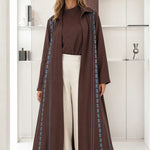 Embroidered Trim Longline Open Front Abaya Maxi Duster Coat