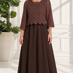 Crochet Lace Layered Maxi Dress with 3/4 Sleeves