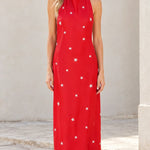 Women's Star Print Halter Maxi Dress with Fringe Hem