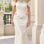 Off-the-Shoulder Rhinestone Corset Evening Gown