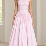 Embroidered Bateau Neck Sleeveless Full Maxi Dress