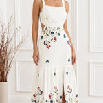 Women's Floral Embroidered Cutout Square Neck Maxi Dress