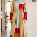 Bohemian Colorblock Long Sleeve Maxi Dress