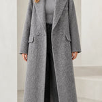 Women's Textured Bouclé Longline Lapel Overcoat