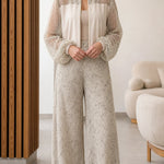 Women's Textured Mesh Panel Zip Jacket and Wide Leg Pants Two-Piece Set