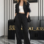 Women's 2-Piece Sporty Chic Blazer and Wide-Leg Track Pant Set