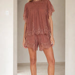 Lace Trimmed Tiered Short Set