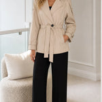 Women's Short Belted Trench Jacket Notch Lapel Lightweight Coat