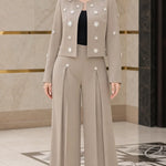 Star Embellished Cropped Jacket and Pleated Wide Leg Pants 2-Piece Suit Set