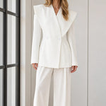 Women's Exaggerated Shawl Lapel Blazer and Wide-Leg Trousers Two-Piece Suit Set