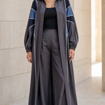 Colorblock Longline Duster Coat and Wide-Leg Pants Two-Piece Set