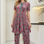 Geometric Velvet Babydoll Tunic and Straight Pants 2-Piece Set