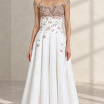 Off-The-Shoulder 3D Floral Applique A-Line Evening Gown