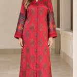 Bohemian Print Satin Maxi Kaftan Dress with Button Front