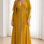 Sequin Embroidered V-Neck Maxi Evening Gown with Sheer Lace Duster Jacket Set