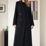 Women's Double-Breasted Maxi Tailored Overcoat with Notched Lapel
