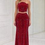 Strapless Beaded Two-Piece Mermaid Evening Gown Set