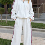 Women's Retro Striped 2-Piece Tracksuit Set Zip-Up Hoodie & Wide-Leg Pants