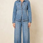 Women's Denim Jacket and Wide-Leg Pants Set