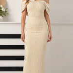 Elegant Pearl-Embellished Off-the-Shoulder Column Maxi Dress