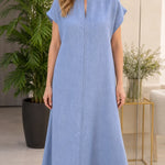 Women's Casual Linen-Feel Keyhole Maxi Dress with Back Tie Detail