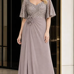 Women's Sequin Bodice Ruffle Sleeve Maxi Dress