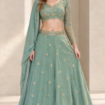 Embroidered V-Neck Long Sleeve Lehenga Choli Set with Dupatta